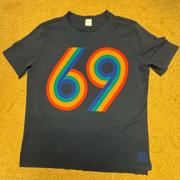 Paul Smith Men’s XL Navy Graphic T-Shirt Rainbow 69 Print Made in Portugal - Picture 2 of 7